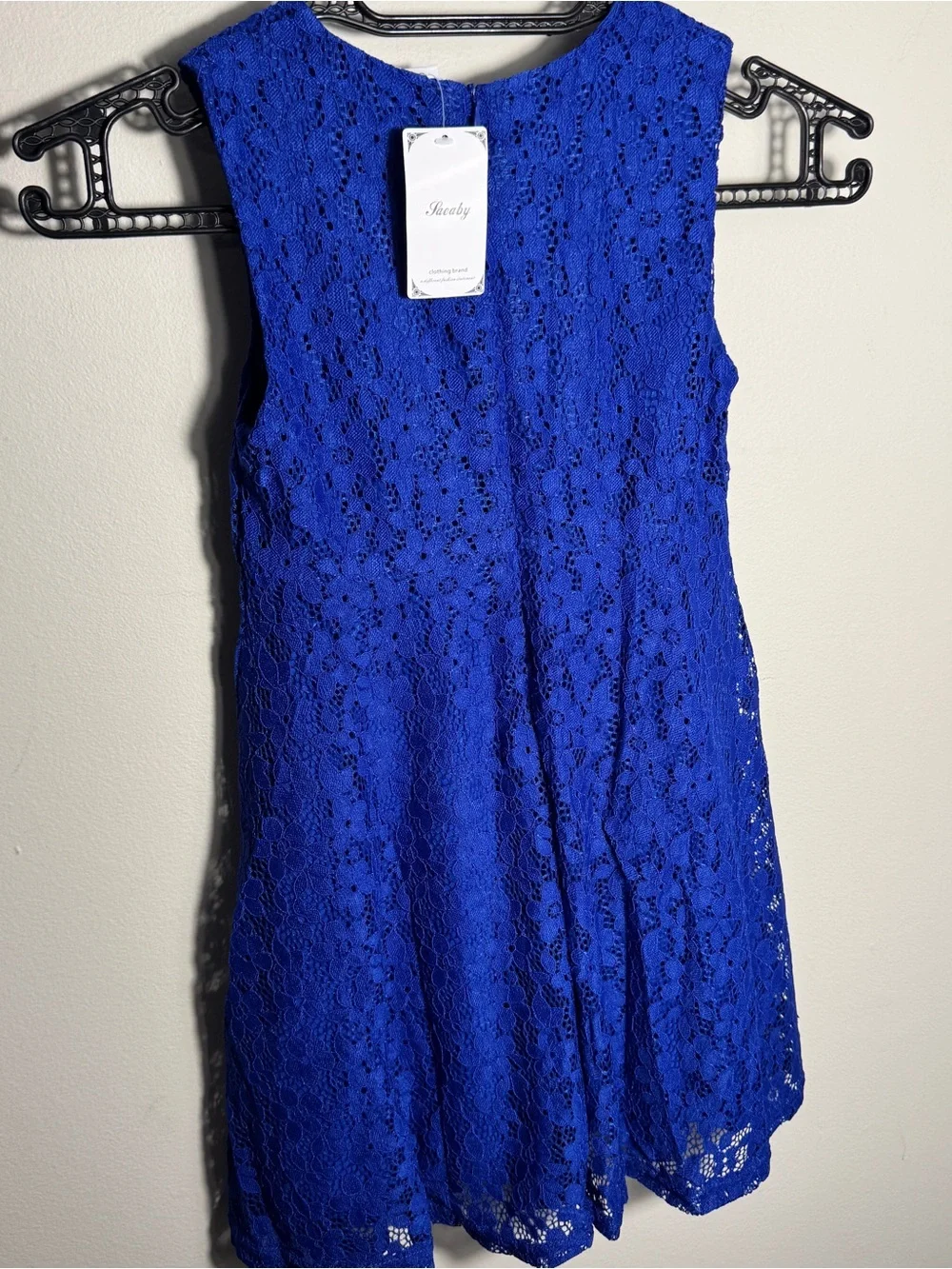 Saeaby Girls 6/7 Royal Blue Floral Lace Bow Party Dress NWT